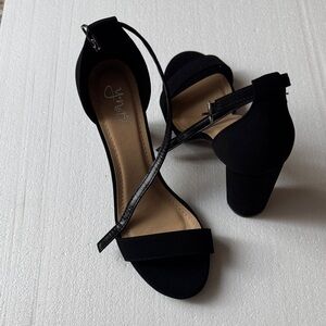 Black Ankle-Strap Block Heel Sandals